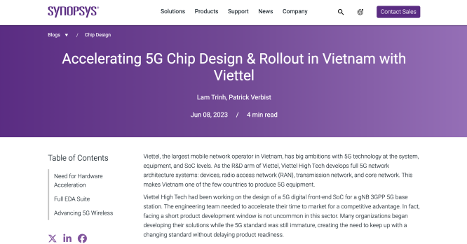 Viettel High Tech xuất hiện trên blog của Synopsys - Hãng thiết kế chip hàng đầu thế giới